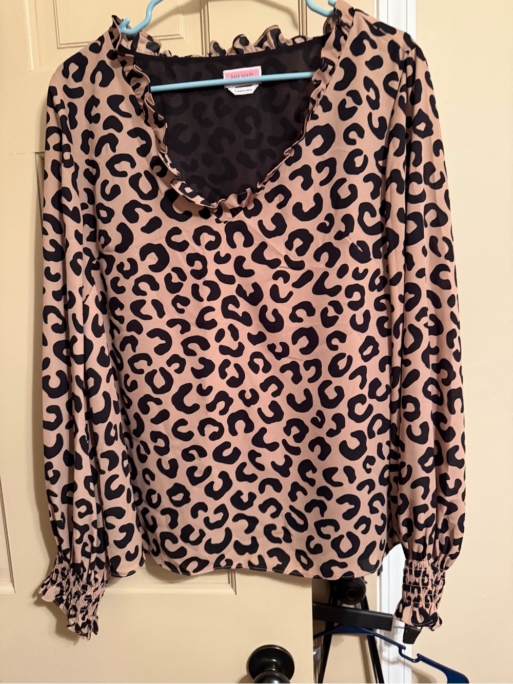 kate spade Tan & Black Leopard Print Ruffle-Neck Blouse